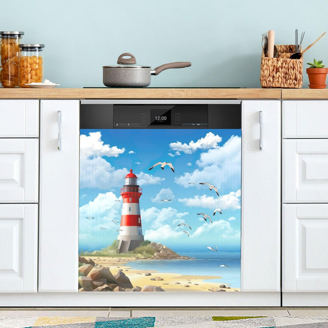 Kigai Lighthouse Dishwasher Door Cover Reusable Trimmable Kitchen Fridge Front Decal Magnetic Home Decor Refrigerator Magnet Decal Panels 23"Wx26"H