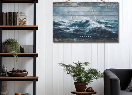 Personalized Custom Wooden Wall Art - Nautical Sailboat Oil Painting Style Coastal Decor - Handcrafted Wood Plank Sign for Living Room, Beach House, Office, Unique Gift(Style D)
