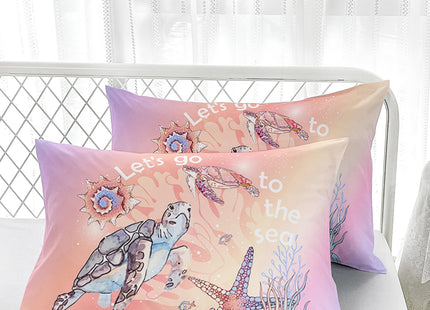 Nttopship Sea Turtles Comforter Set - Full Size Bedding for Kids, Starfish & Aquatic Plants Pattern, All Season Comforter & 2 Pillowcases