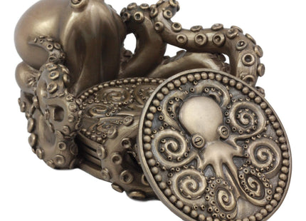 Ebros Bronze Finish Resin Nautical Giant Kraken Octopus Coaster Holder Figurine with 4 Round Coasters Table Decor Set Mythical Fantasy Statue