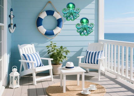 Newinhome Ocean Dreams Metal Wall Art - (Octopus) 2-Piece Handcrafted Iron Sea Creature Cutouts - Coastal Style Home Decor - Unique Gift