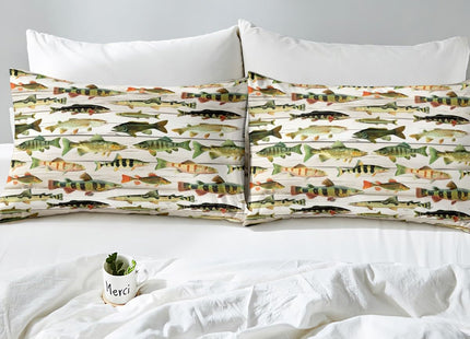 Feelyou Bass Fish Bed Sheets Set Twin Size Fishing and Hunting Fitted Sheet Beige Wood Plank Decor Bedding Set, 1 Fitted Sheet + 1 Flat Sheet + 1 Pillowcase
