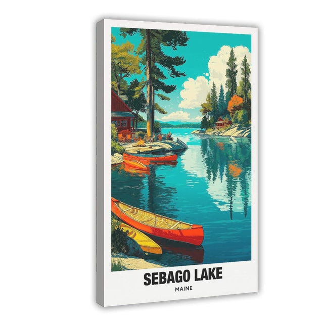 FtAmHbf Sebago Lake Scenic Maine ForestCalm Water Landscape Poster Bedroom Decor Sports Landscape Office Room Decor Gift Style:Frame 12x18inch
