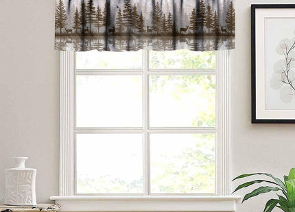 JanJCurt Misty Forest Valance Curtain, Rustic Farmhouse Pine Tree Landscape Country Woodland Deer Print Blackout Short Window Drape for Kitchen Living Room Bedroom, 54x18inch