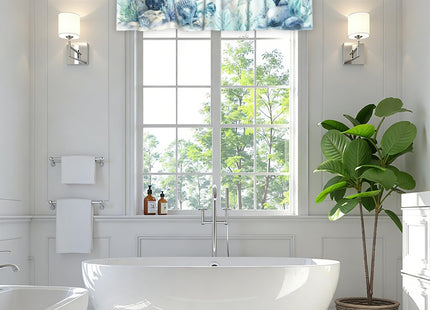 Kapok Quadrant Coastal Valance for Windows - Blue Sea Turtle Valance Curtain 54"x18" Short Curtain Window Treatment for Kitchen Living Room Bathroom Bedroom