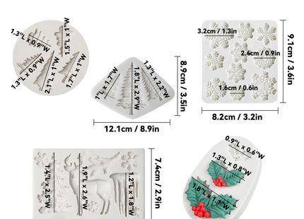 Christmas Fondant Mold Holly Leaf Silicone Fondant Candy Molds Set of 5