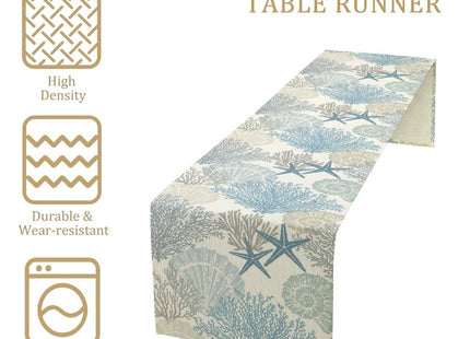 Llylumty Coastal Beach Tablecloth,Sea Animals Starfish Summer Theme Nautical Sea Shells Satrfish Theam,Summer Ocean Home Decor for Table Dining Room Kitchen,Blue,13x60 inch
