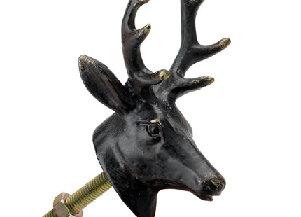 SOFFEE DESIGN 2pcs Black Deer Head Cabinet Metal Knobs, Forest Style, Golden Edge, Antique Dresser Knobs Home Furniture Handle