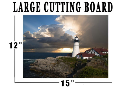 Rogue River Tactical Ocean Beach Lighthouse Kitchen Glass Cutting Board Barn Decorative Gift Light House Design