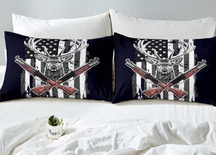 Erosebridal Deer Sheet Set American Flag Bedding Twin Size Hunting Theme Bed Sheets Western Rustic Farmhouse Decor Fitted Sheet Wild Animal Elk Print Flat Sheet USA Flag Sheets 3 Pcs