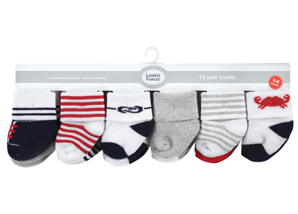 Luvable Friends Unisex Baby Newborn and Baby Terry Socks, Nautical, 6-12 Months