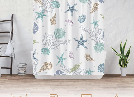 Coastal Starfish Seashell Shower Curtain Nautical Beach Theme 60Wx72L
