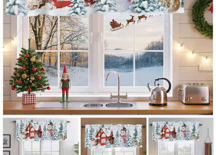 Litter Star Xmas Snowman Kitchen Valance,Farmhouse Window Valances,Winter Snow Short Curtains Window Treatment Rod Pocket Drapes,Pine Tree Valances Curtain for Bedroom 54x18in