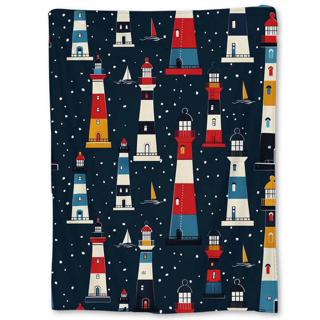 Ti Caldi Colorful Lighthouse Blanket - Soft Lightweight Cozy Nautical Flannel Throw Blanket for Adults Kids Women Girls, Warm Fuzzy Blankets for Couch, Bed, Travel, Outdoor Use, Home Decor 60×50 in