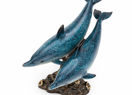 Corner Merchant Dolphin Statue - Triple Dolphins Swimming Figurine Coastal Home Decor Tabletop Collection (Aqua)