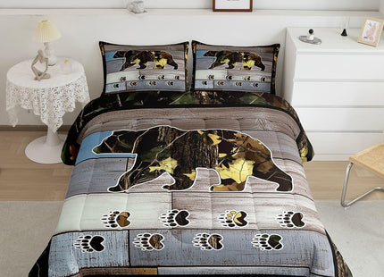 Kids Rustic Bear Comforter Set For Boys Full Farmhouse Barn Door Camo Quilt Bedding Set Camouflage Hunting Theme Down Comforter For Men Woodland Animal Duvet Insert 2 Pillow Cases Blue Gray Green