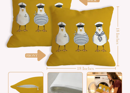 JLLBF Yellow Nautical Seagull Pillow Cover 18x18 Double-Sided