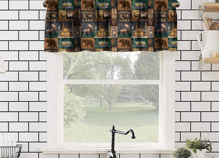 SHElifestyle Rustic Moose Deer Valance, Retro Rustic Vintage Bear Cottage Country Style Rustic Cabin Mountain Farmhouse Windows Curtain Valance for Study Bedroom Living Room, One Panel 54x18in