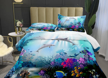 Bodhi Blue Boy Comforter Queen,Dolphin Bedding Set,Ocean Animal Fish Kids' Bedding for Boys Kids,Blue Comforter Set Queen,Kids Comforter Set,Teen Boy Bedding with Pillowcases