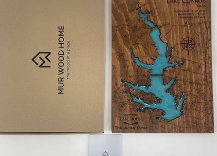 MurWoodHome Personalized Wooden Lake Map Wall Decor with Epoxy Resin, Handcrafted Lake House Decor, River or Coastline, Lake House Gifts, Housewarming Gifts for Map Lovers, Wood wall art, Nautical map wall decor