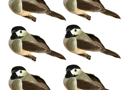 6pcs Artificial Chickadee Birds 4Inch Clip on Bird Ornaments for Christmas Tree Decoration Wreaths Craft Home Party Decor Figurines