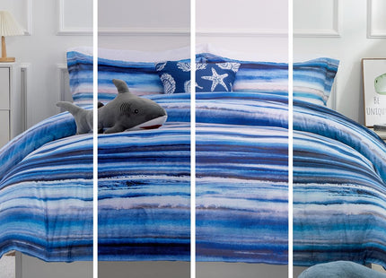 Holawakaka All-Season 6-Piece Nautical Bedding Set King – Complete Beach Stripe Comforter Set with Sheets & Shams