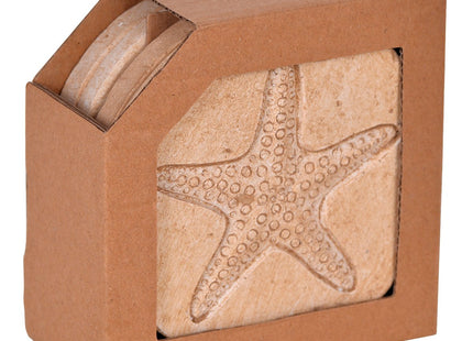 Beach Coasters for Drink 4PCS Absorbent Starfish Seashell Round Coasters