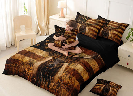 Feelyou Moose Comforter Set with Sheets 7 Piece Twin Size Deer Hunting Bedding Set for Kids Boys Girls Antlers Bed in a Bag Western Farmhouse Room Decor Wild Animal Soft Lightweight Microfiber