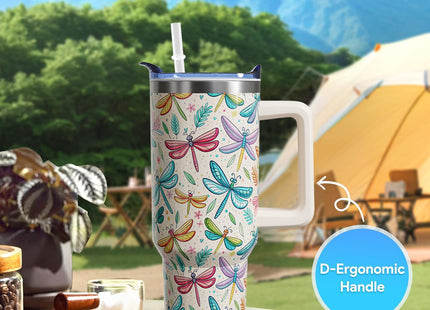 bchiijds 40 oz Dragonfly Cup Tumbler with Handle Lid and Straw, Dragonfly Gifts for Women, Cute Tumblers for Women