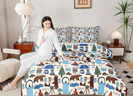 Feelyou Bear Bedding Set Boys Wild Animal Comforter Set for Kids Teens Nature Wildlife Bear Bedding Set