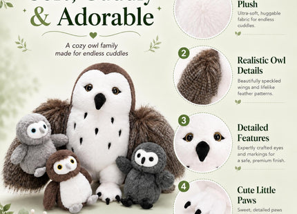 Karister Owl Stuffed Animal with 3 Babies,18" Barn Owl Plush, Brown