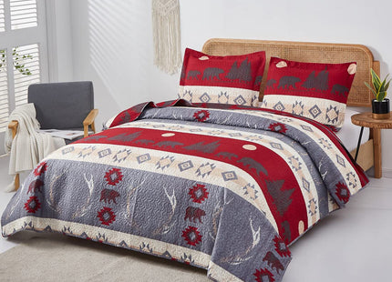 Oliven Black Bear Lodge Quilt Full/Queen Size Rustic Bedding Antlers Lightweight Cabin Bedspread Bohemia Moon Stripe Coverlet Summer Bed Cover Rustic Home Decor