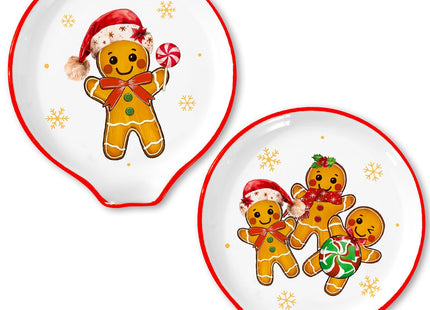 JarThenaAMCS 2Pcs 4.7inch Christmas Spoon Rest Cute Gingerbread Man Candy Snowflake Small Coffee Spoon Holder for Xmas Winter Bar Coffee Station Accessories
