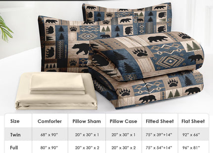 WeCozy Full Comforter Set with Sheets, 7 Pieces Bear Cabin Bedding