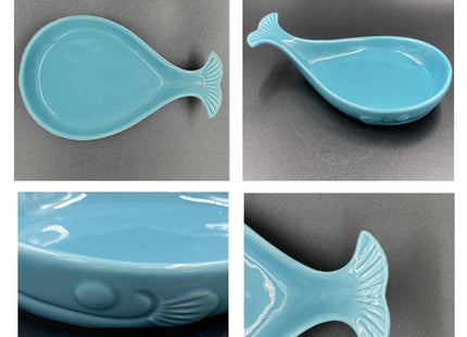 WSKC Ceramic Whale Spoon Rest for Kitchen with Wooden Spoon