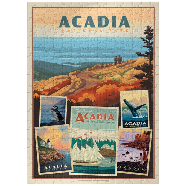 MyPuzzle Acadia National Park: Collage Print, Vintage Poster - Premium 300 Piece Jigsaw Puzzle for Adults