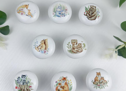 Lasyman 8Pack1.5 Flower Safari Animals Ceramic Cabinet Knob Cute Bear Nursery Kids Furniture Handle Round Dresser Drawer Knobs and Pulls