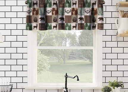 SENRUEGT Rustic Kitchen Valances for Windows,Retro Farmhouse Vintage Country Cabin Moose Deer Bear Rod Pocket Valance Curtain for Bedroom Living Room Cafe，54X18 1 Piece