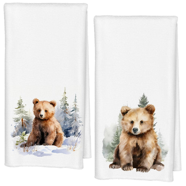 Qabliqo Bear Bathroom Decor, Cute Bathroom Hand Towels Gifts for Bear Lovers Women Men, Bears Themed Gifts Dish Towels Tea Towels for Kitchen, Farmhouse Woodland Animal Hand Towels Set of 2