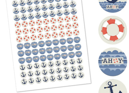 Ahoy - Nautical Party Favors - Round Candy Stickers - 108pc