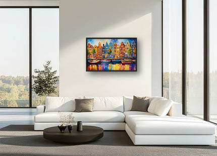 Amsterdam Wall Art, Netherlands Sailboat Cityscape Pictures Wall Decor, Landscape Canvas Prints Painting, City Framed Artwork for Living Room Bedroom Office Bathroom Corridor Dining Room 60"x 30"