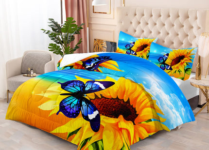 Sunflower Butterfly Comforter Set 3Pcs Twin Ocean Beach Theme Bedding Set