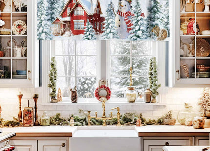 Litter Star Xmas Snowman Kitchen Valance,Farmhouse Window Valances,Winter Snow Short Curtains Window Treatment Rod Pocket Drapes,Pine Tree Valances Curtain for Bedroom 54x18in