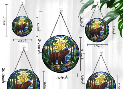 Argodaze Stained Glass Window Hanging - A Black Bear is Walking in The Forest 6.3 Inches Suncatcher for Garden Home Decor for Women Mom Grandma Friends
