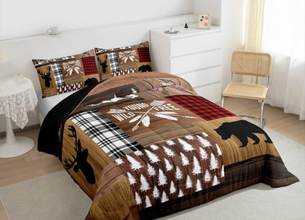 Retro Cabin Comforter Set Rustic Adventure Bear Deer Bedding Set Hunting