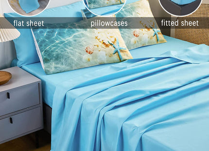 Bedbay Coastal Bedding Set Bed in a Bag Queen Beach Comforter Set 8 Pcs Turquoise Ocean Bed Set Lightweight Summer Comforter Queen Size Quilt Set Beach Room Decor for Teen Girls Women(Ocean,Queen)