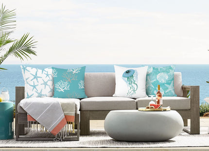 Bonhause Turquoise Coastal Pillow Covers 18x18 Inch Set of 4 Beach Starfish Seashell Ocean Coral Jellyfish Pillow Cases Soft Velvet Outdoor for Sofa Couch Car Bedroom Home Decor