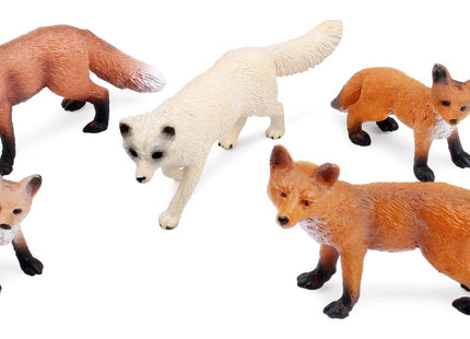 UANDME Fox Toy Figures Set Includes Arctic Fox & Red Foxes Figurines Cake Toppers (5 Foxes)