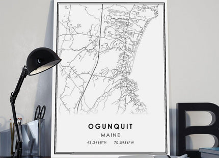 ZCXH Ogunquit Maine Map Canvas Poster Bedroom Decor Landscape Office Room Decor Gift Unframe-style08x12inch(20x30cm)