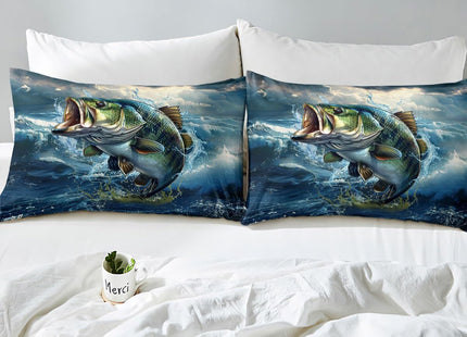 Feelyou Pike Fish Bedding Set Queen Size Bass Big Fish Comforter Set for Kids Boys Girls Decor Fishing and Hunting Comforter Ocean Theme Duvet Set
